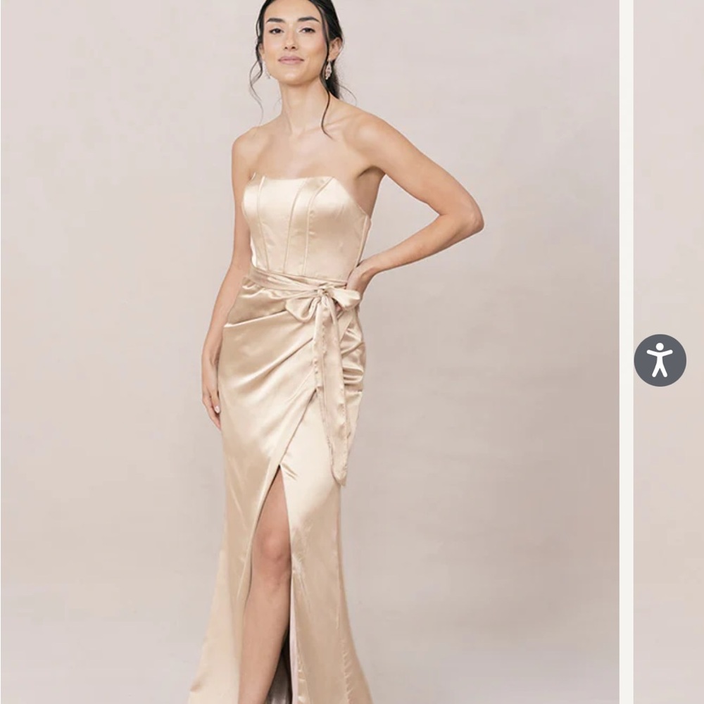 Revelry Satin Strapless Dress in Champagne